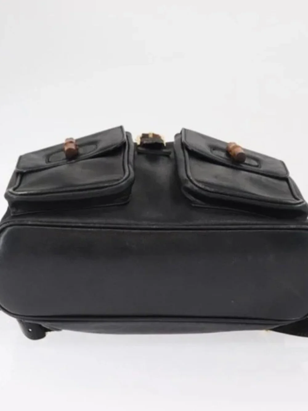 GUCCI Bamboo Backpack Leather Black Gold 003